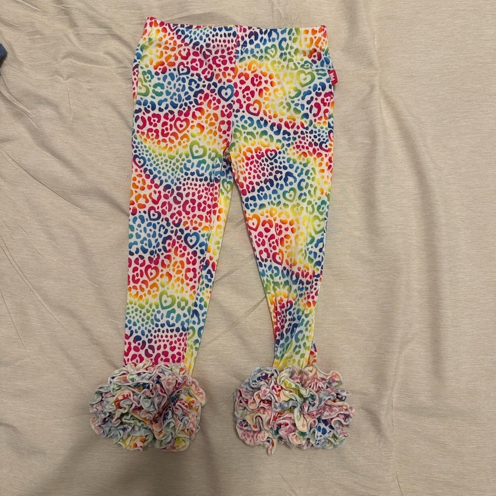 LIMITED EDITION Posh Peanut Lisa Frank Rainbow Leopard Ruffle Leggings, 2T